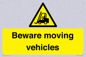 Beware moving vehicles with Warning forklift symbol